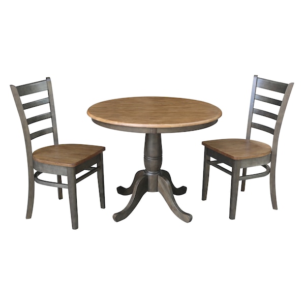 International Concepts Round 36 in Rd Top Pedestal Table, 2 Emily Chairs, Hickory/Washed Coal, 36 W, 36 L, 29.1 in H, Wood K45-36RT-C617P - main